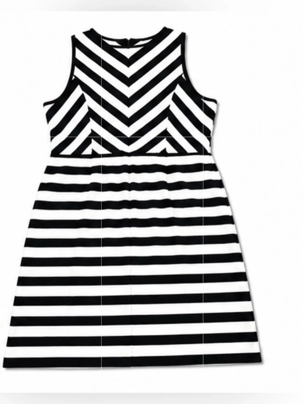 LOFT Black & White Striped Chevron Bodice A-Line Dress
